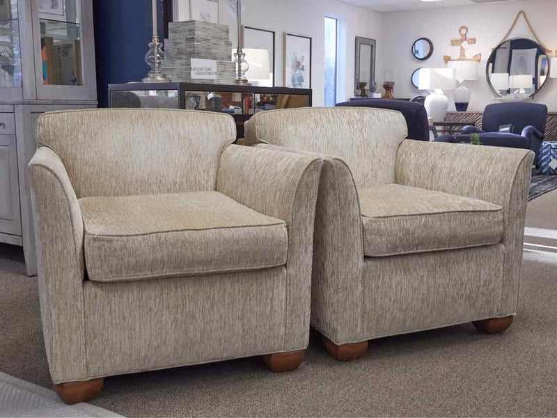 Pair of  Champagne Beige Velour Track Arm Chairs