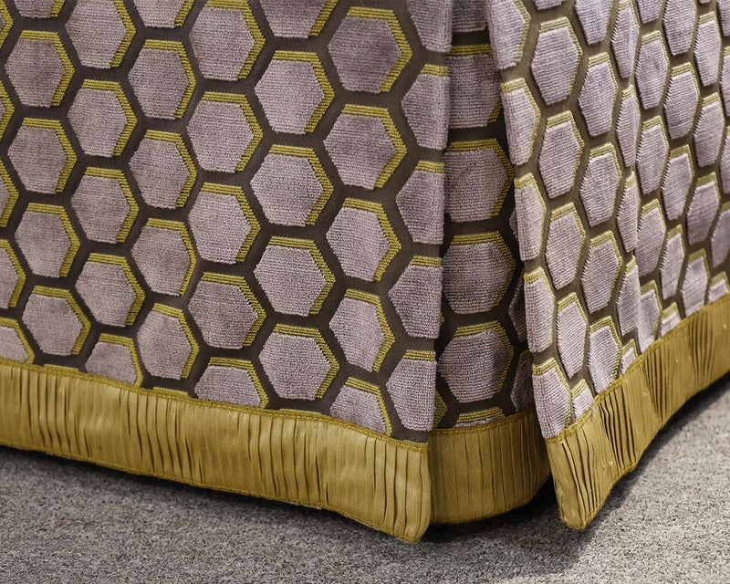 Custom Skirted Slipper Chair in Grey and Yellow Honeycomb Velvet