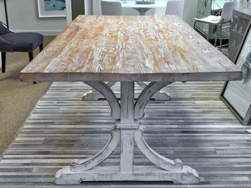 Rustic White Wash Plank Top Dining Table