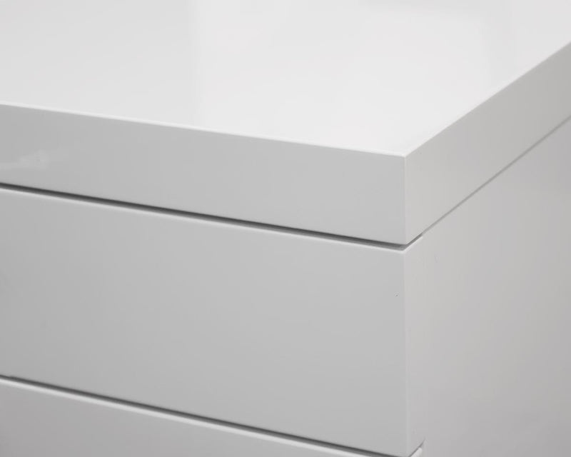 Pair of Custom 2-Drawer Nightstands in White Lacquer on Grey Base