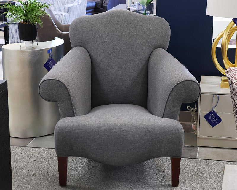 Tightback Roll-arm Chair in Dark Grey Heather on Mahogany Legs