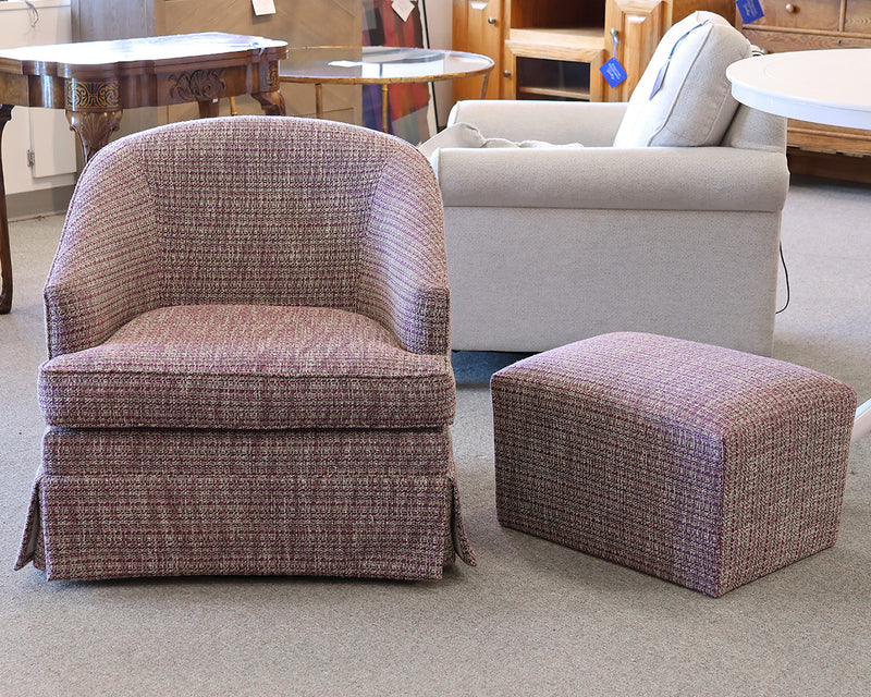 Mitchell Gold+Bob Williams Skirted Swivel Glider with Ottoman in Purple Tweed