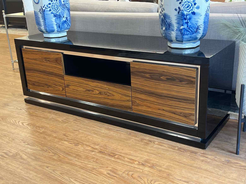 Black Lacquer Media Console w/ High-Gloss Cherry Accents