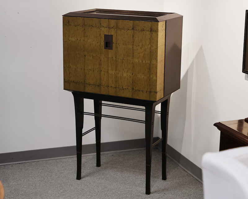 Baker bar cabinet w/ 2 Gold Leaf Doors on a Java finish Base