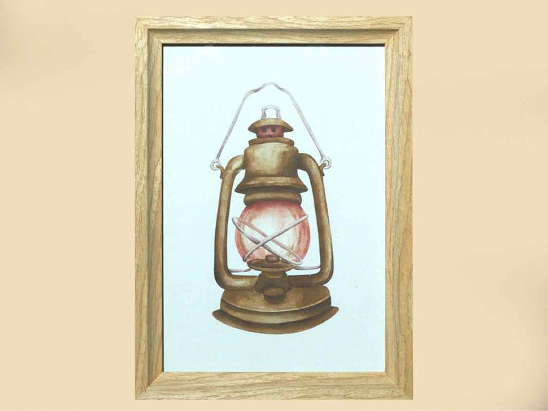 Lantern Print In Wooden Frame