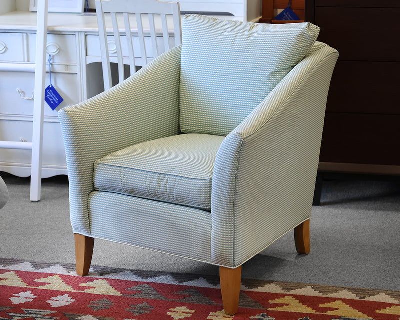 Ethan Allen Gibson Club Chair in French Blue & Green Check on Maple Legs