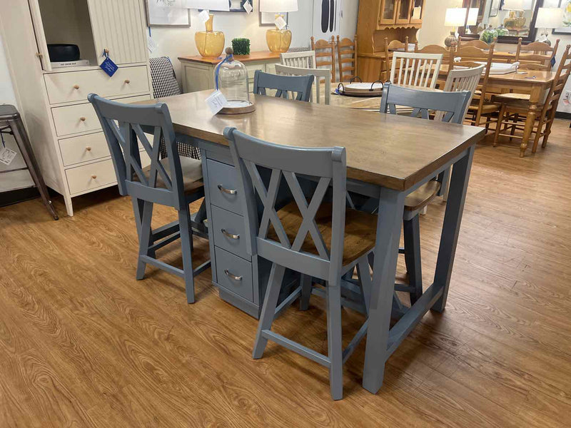 Slate Blue Kitchen Island w/ 4 Matching Stools