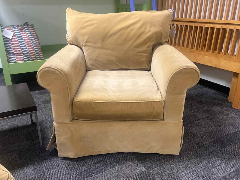 Pair of Deep Gold Club Chairs with Ottoman