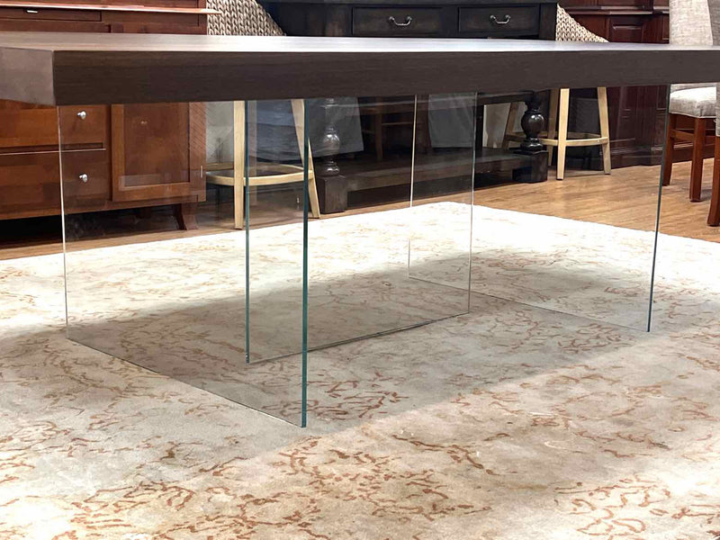 Contemporary Dark Oak Dining Table on Tempured Glass Base