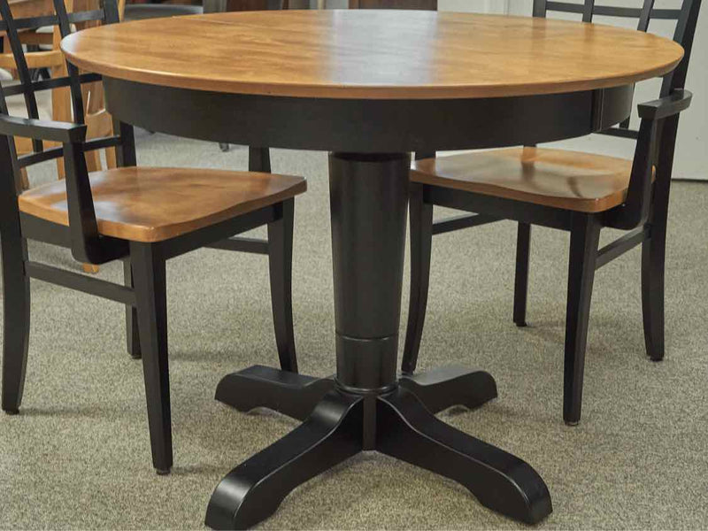 Black & Maple Round Dining Table With Set of Four Chairs