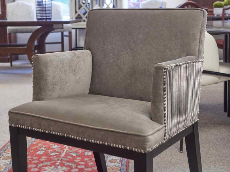 Set of 8 MG+BW Grey Velvet  Dining Chairs with Contrasting Stripe Back