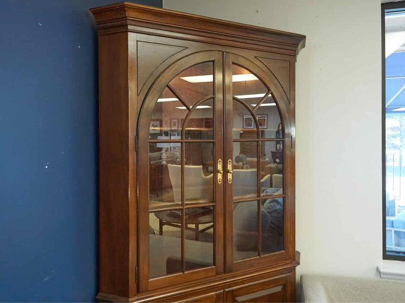 Mahogany Stain Corner Cabinet with Arch Pane Doors & Wood Doors