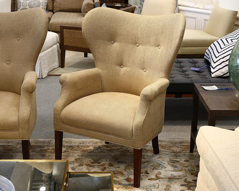 Pair of Circle Furniture Wing Chairs in Tan & Olive