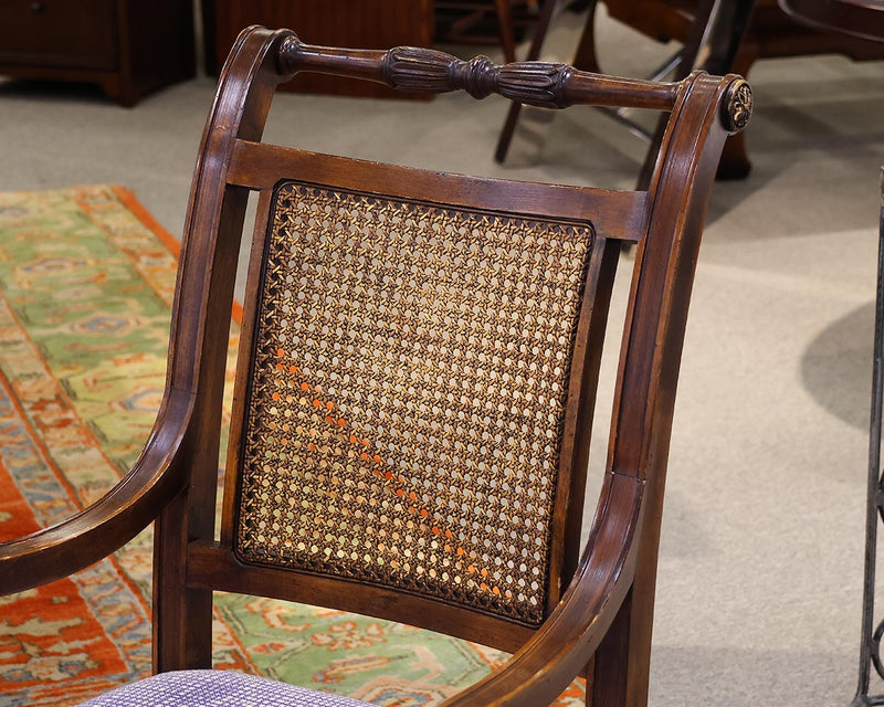 Set of 4 Walnut Finish Cain  Rolled Back Dining Chairs with Upholstered Seats