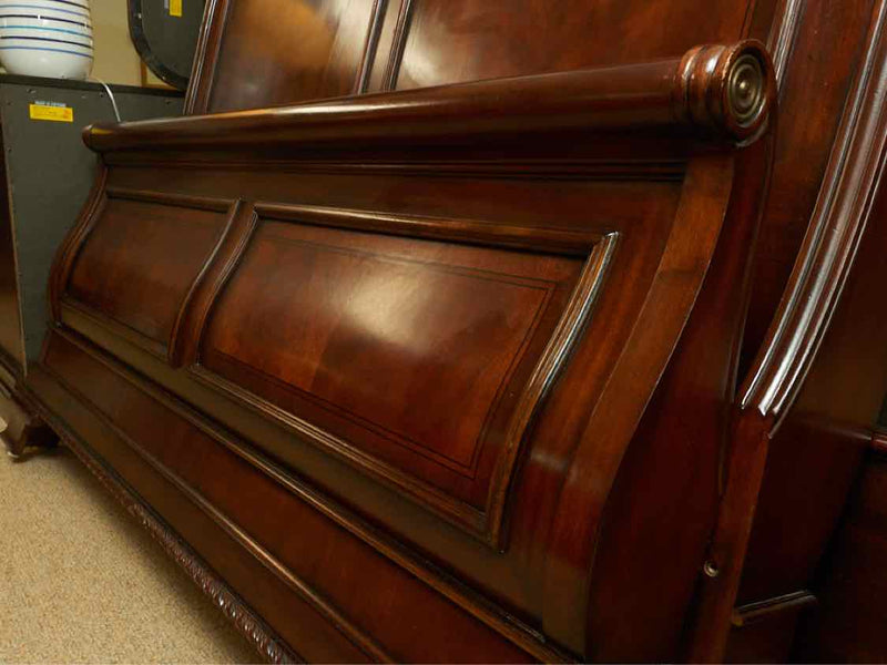 Queen Cherry Sleigh Bed with Wood Rails