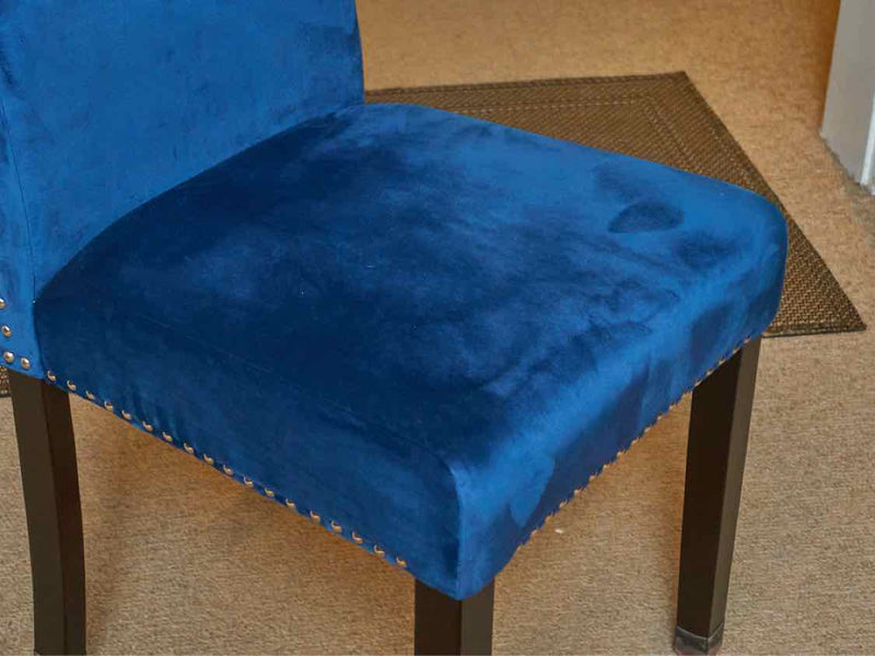 Set Of 6  Colbalt Blue Microsuede Chrome Nailhead Trim Dining Chairs