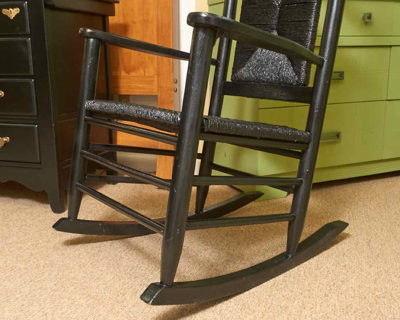 Black Finished Rush Seat Porch Rocker