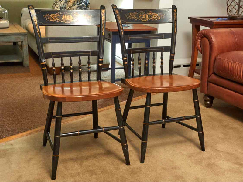 Pair of Maple & Black Stencil Hitchcock Side  Dining Chairs