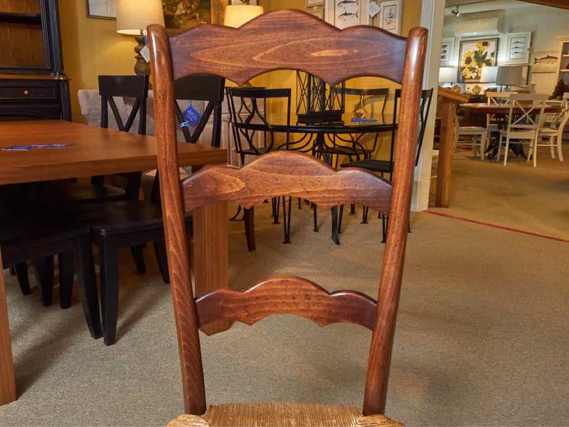 Set of 4 Chestnut Stained Ladderback Dining Chairs with Rush Seats