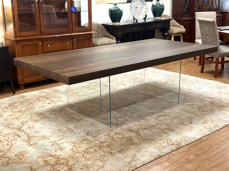 Contemporary Dark Oak Dining Table on Tempured Glass Base