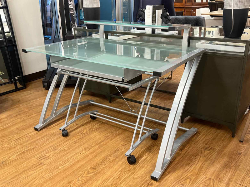 Contemporary Two-Tier Frosted Glass Desk