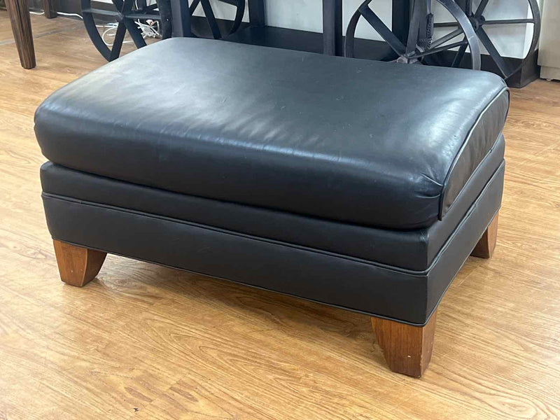 Ethan Allen Black Leather Ottoman