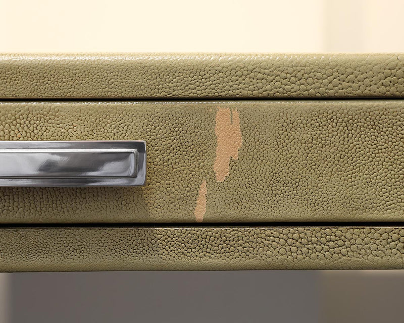 Custom Shagreen Single Drawer Desk with Inlaid Wood Writing Surface