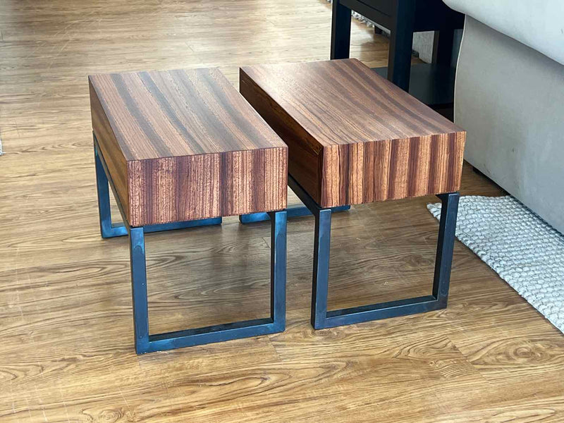 Pair of Striped Wood Half Crown Side Tables