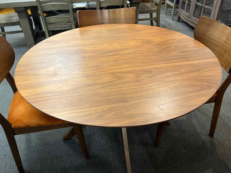 Mid-Century Round Cherry Dining Table w/ 4  Chairs