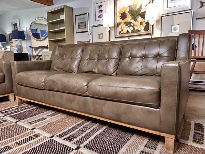 'Mocha Latte'  Tufted 3 Cushion  Leather Sofa