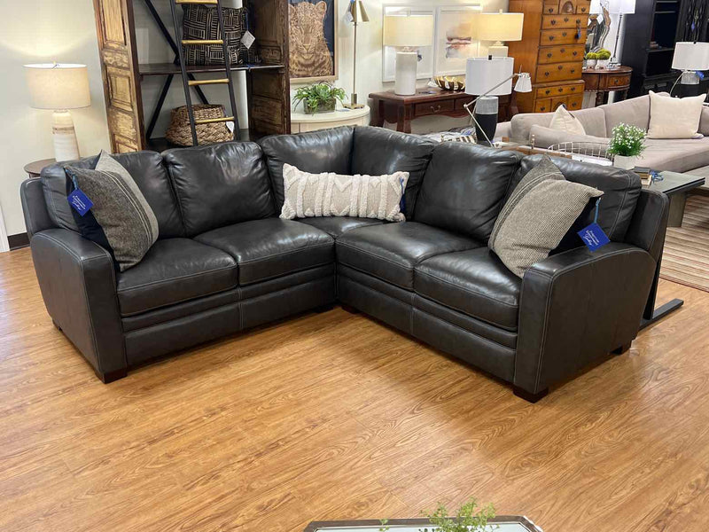 Simon Lee Leather Corner Sectional in Charcoal