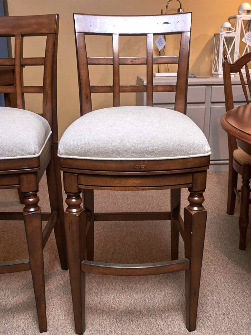 Pair Of Frontgate Dark Stained Swivel  Bar Stools