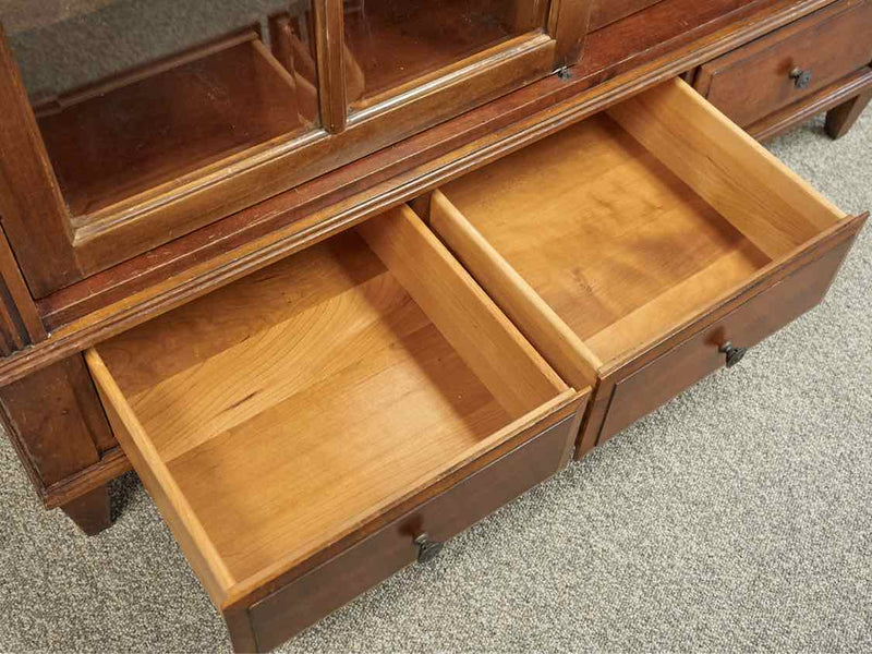 Mahogany Sliding Door Bookcase with 3 Drawers & Futed Sides