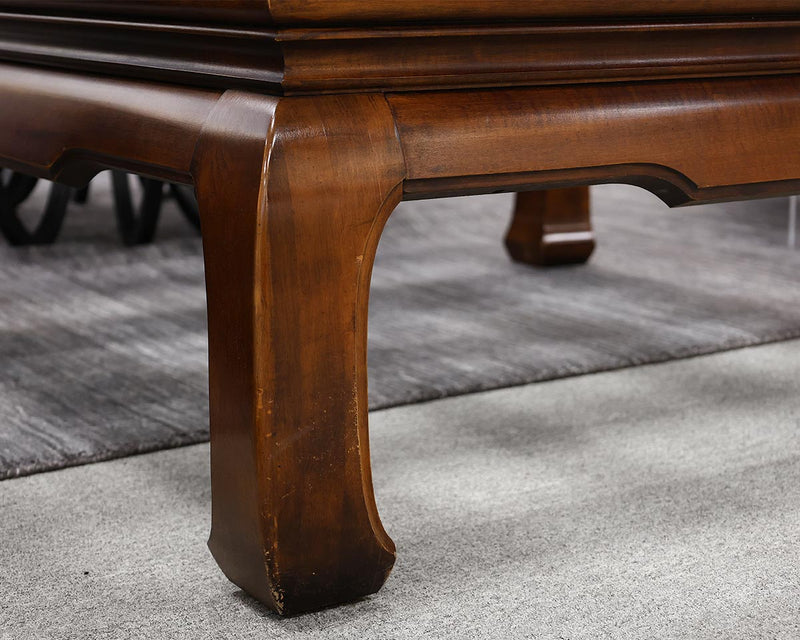 Asian Cocktail Table in Wood with Beveled Glass Paneled Top