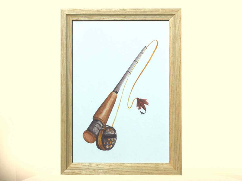 Fishing Rod Print In Wooden Frame