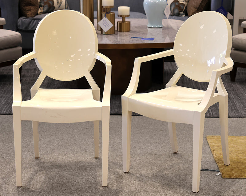 Pair of Molded Plastic Off-White Arm Chairs