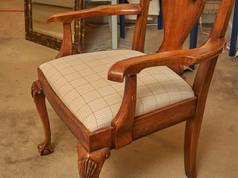 Set Of 8 Heneredon RL  Mahogany Dining Chairs With Mocha Latte  Plaid Upholstery