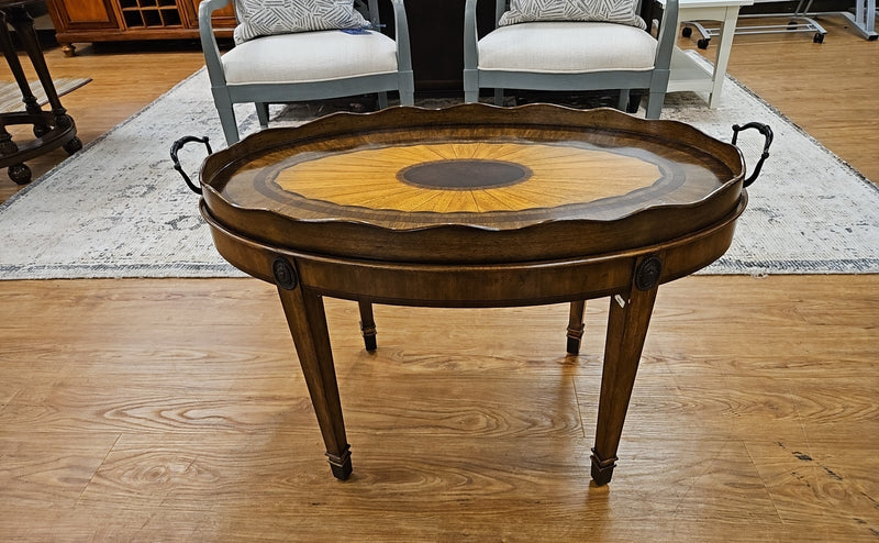 Oval Inlaid Walnut Cocktail Table