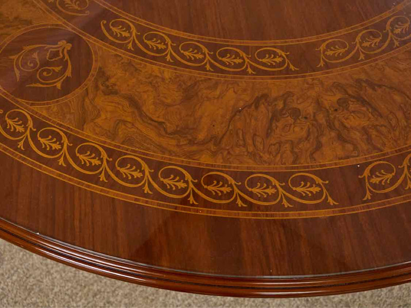 Round Inlaid Mahogany Regency Style Dining Table