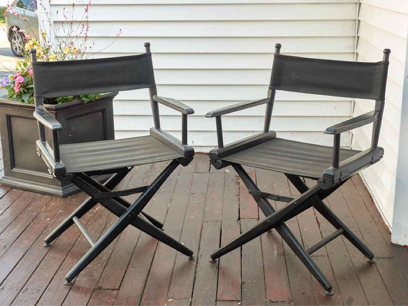 Pair Of Black Finish  Black Canvas Director's Chairs