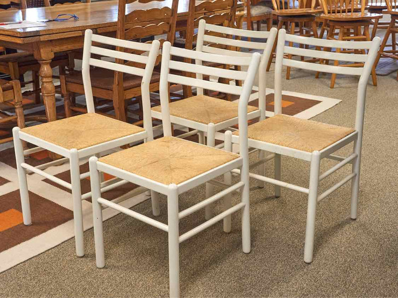 Set of 4 Pottery Barn Dining Chairs in White with Rush Seats