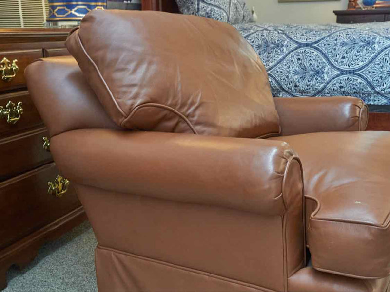 Roll Arm Swivel Chair & Ottoman in Camel Faux  Leather