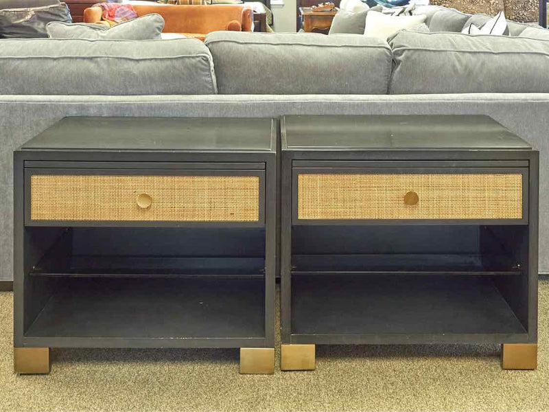 Pair of Kravet Caned Front Nightstands in Charcoal