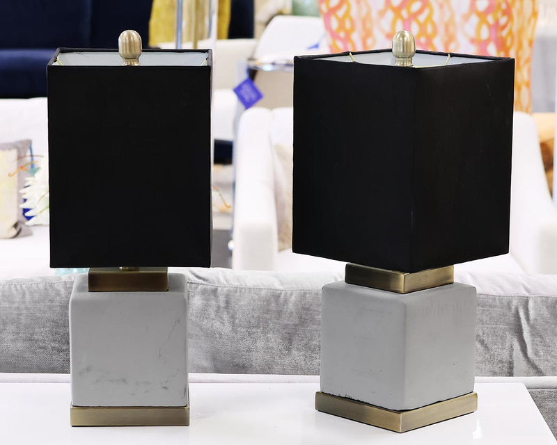 Pair of Accent Lamps in Cement with Square Black Shades