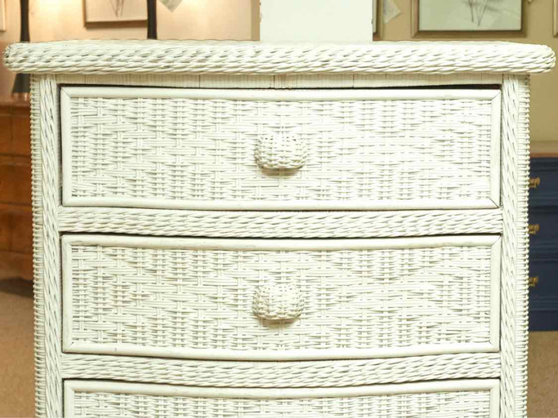 White Wicker  5 Drawer Chest