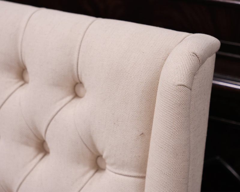 Tufted 90" Banquette in Ivory Woven on Driftwood Legs