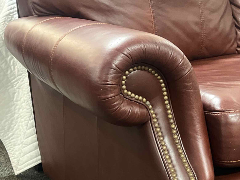 Ethan Allen 3-Seat Brown Leather Sofa