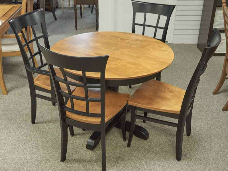 Black & Maple Round Dining Table With Set of Four Chairs