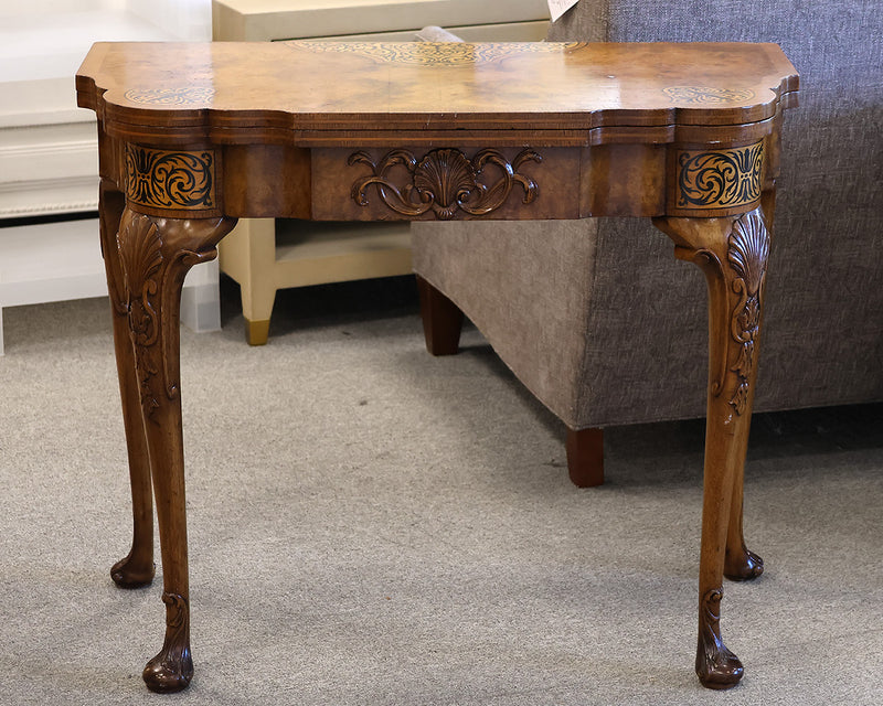 Burl Mahogany Flip-Top Game Table with Black Painted Detail