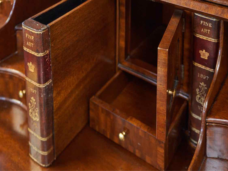 Inlaid Mahogany Carved Secretary Desk with Brass Pulls